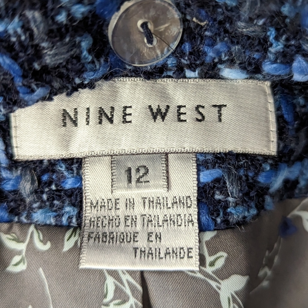 Nine West Tweed Blazer Style Jacket With Fur Collar Size 12 - Picture 7 of 14